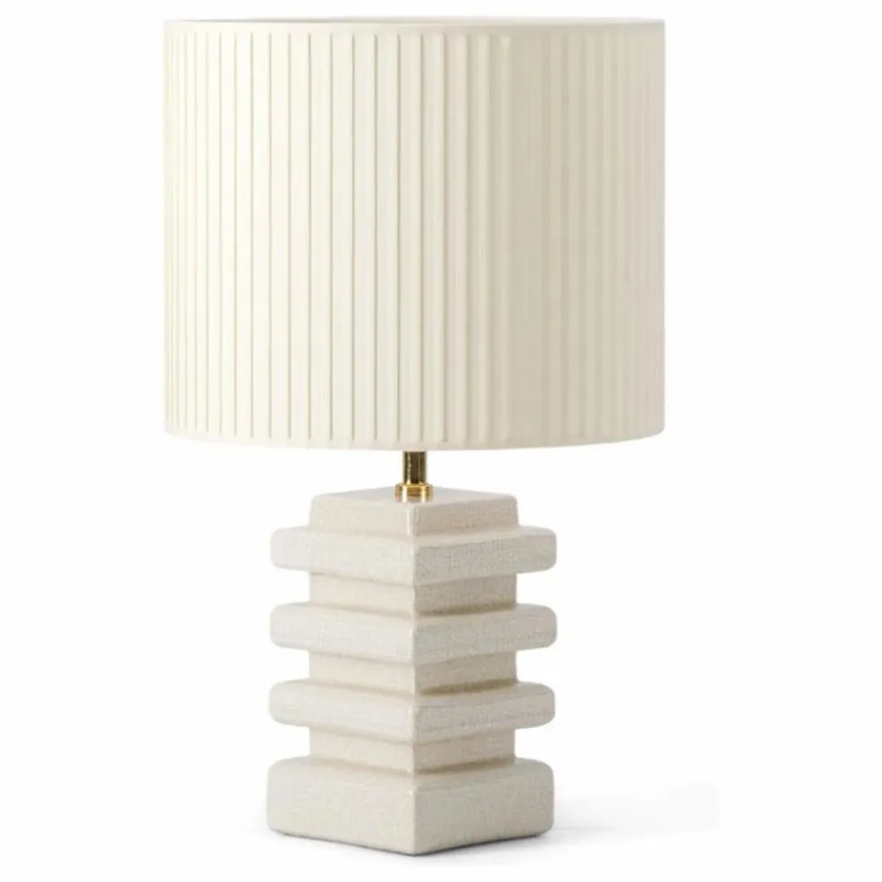 Lampe à poser Marta céramique craquemé et coton plissé | Crème