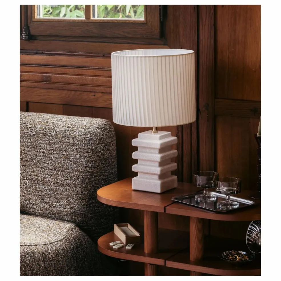 Lampe à poser Marta céramique craquemé et coton plissé | Crème