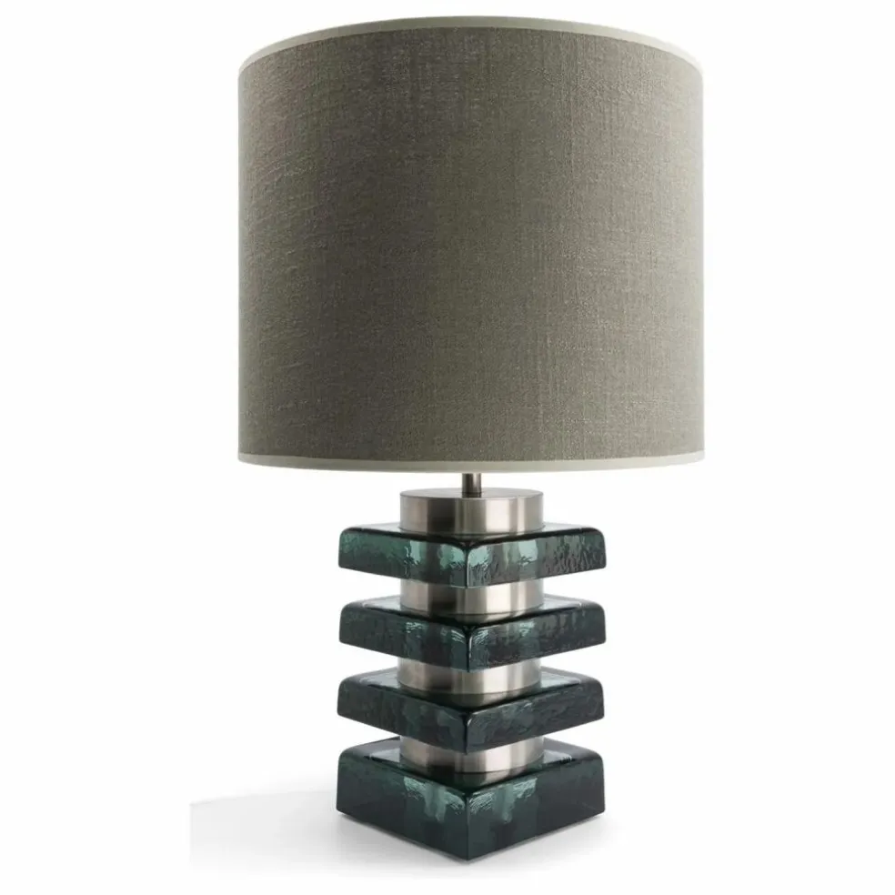 Lampe à poser Marta en verre et tissu texturé | Vert émeraude
