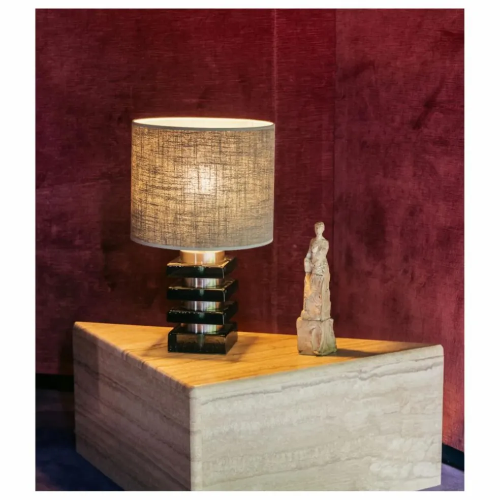 Lampe à poser Marta en verre et tissu texturé | Vert émeraude