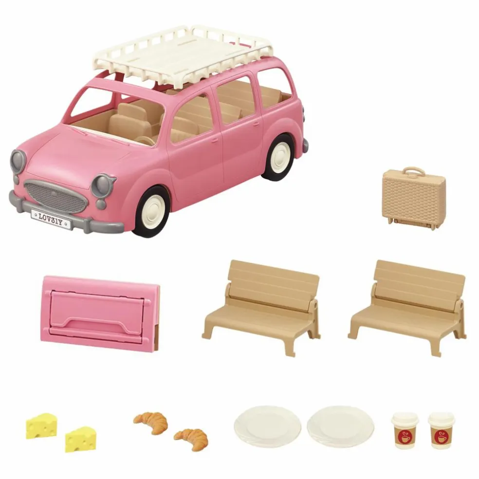 Le monospace rose et set de pique-nique