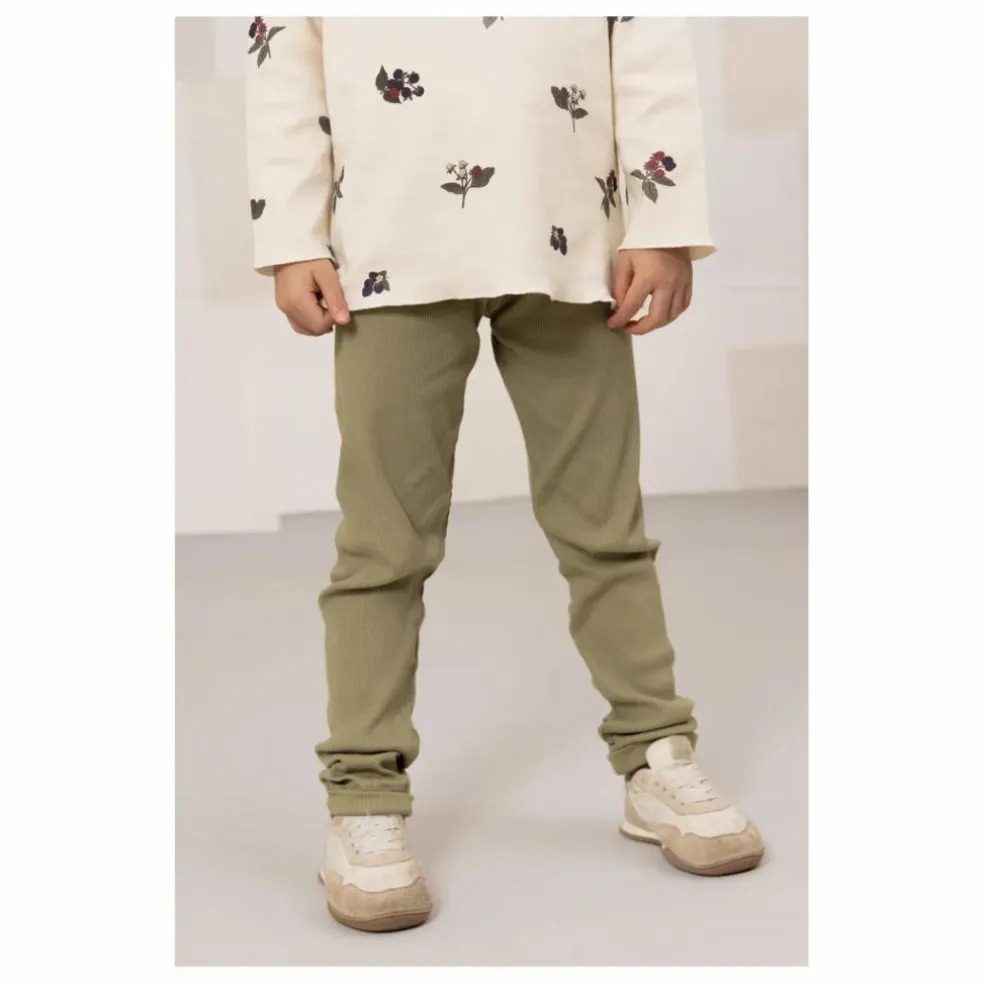 Legging Côtelé Rom-Pom Coton Bio | Vert kaki clair