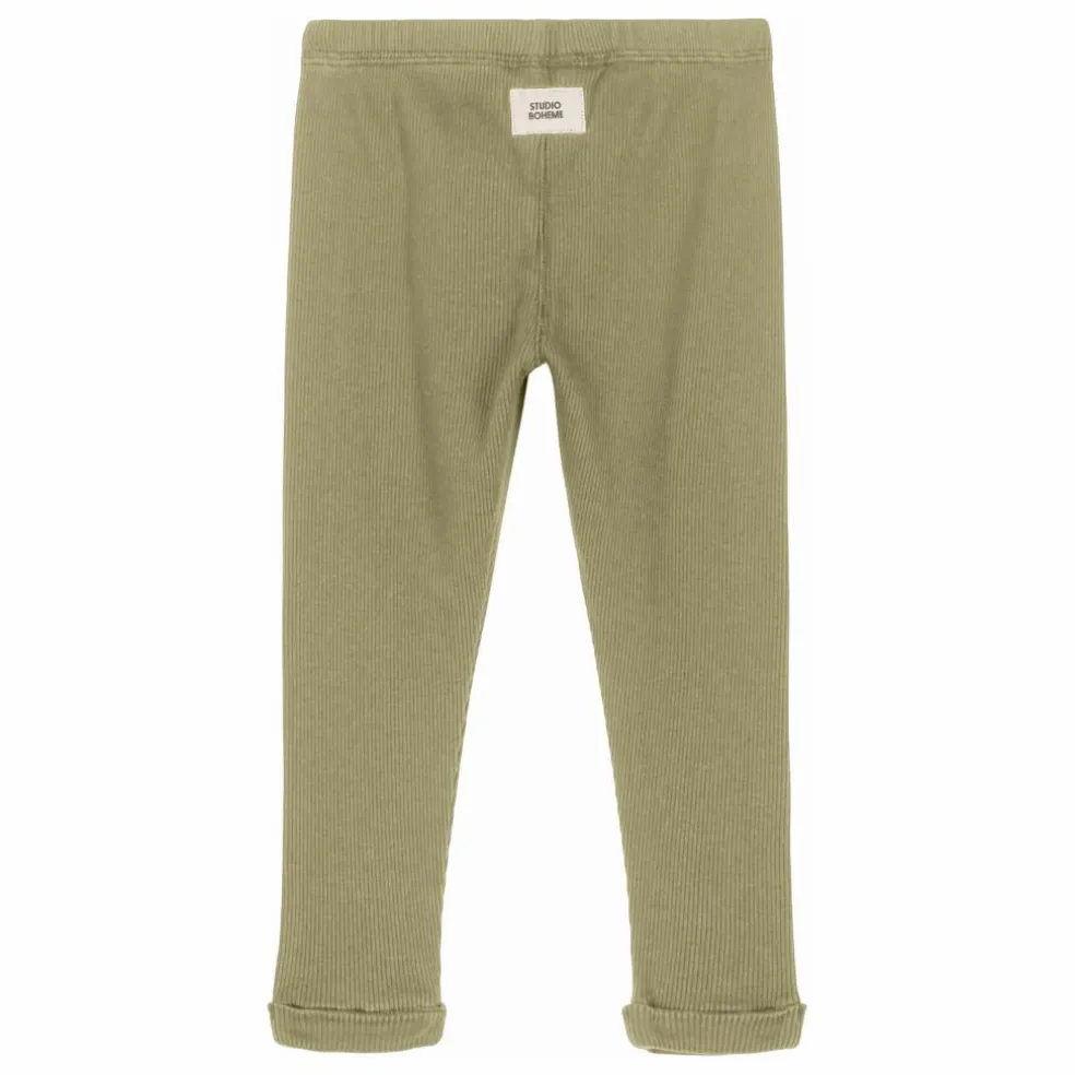 Legging Côtelé Rom-Pom Coton Bio | Vert kaki clair