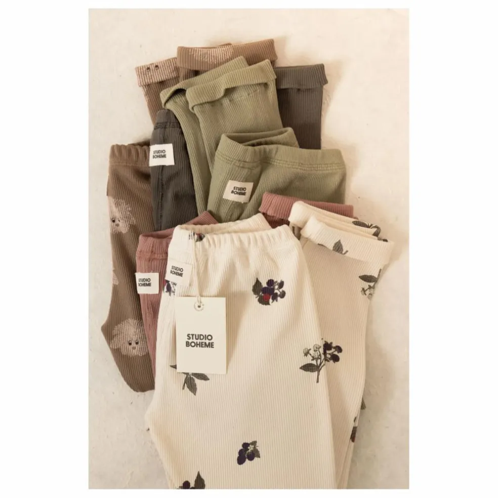 Legging Côtelé Rom-Pom Mûres Coton Bio | Ecru
