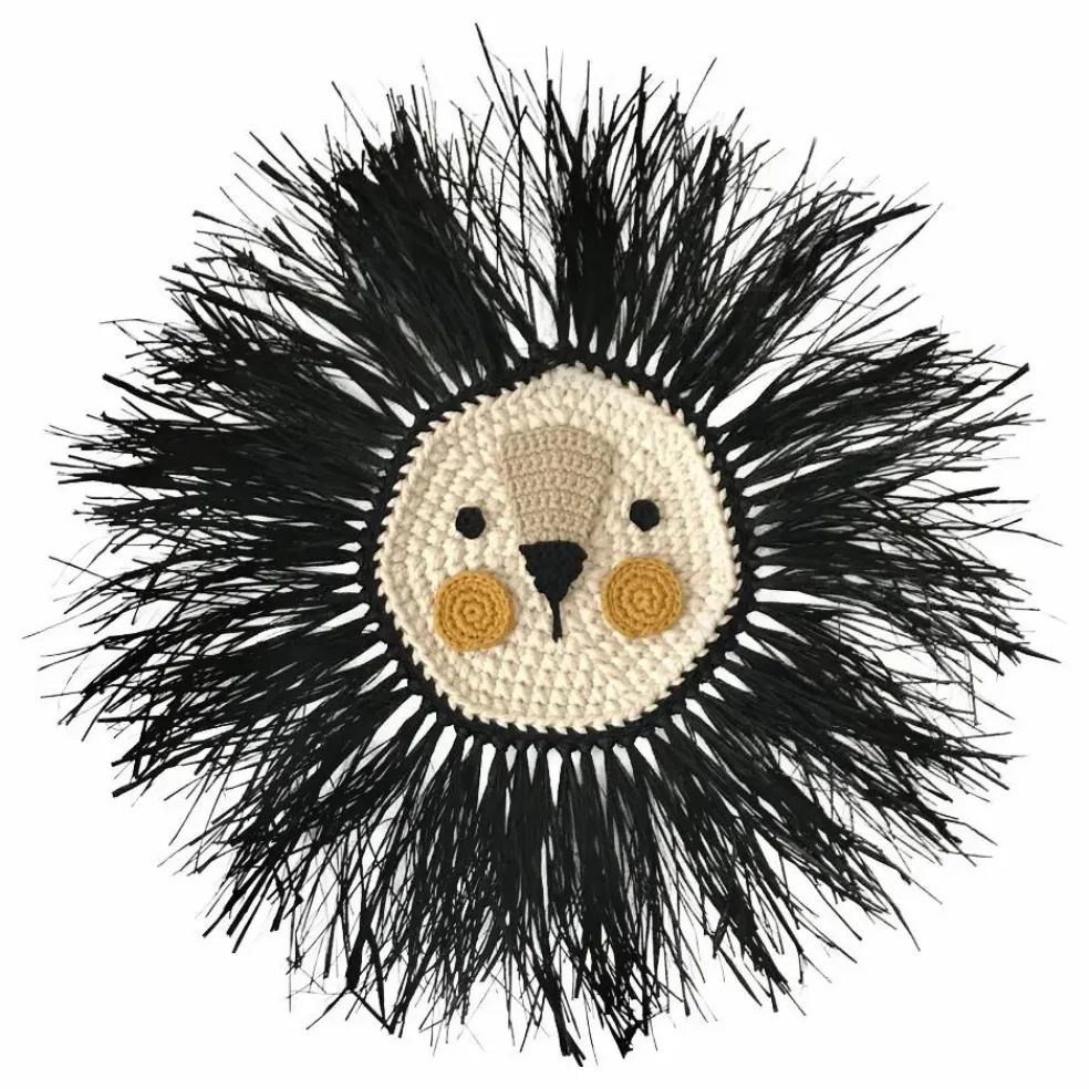 Lion en raphia à accrocher | Noir