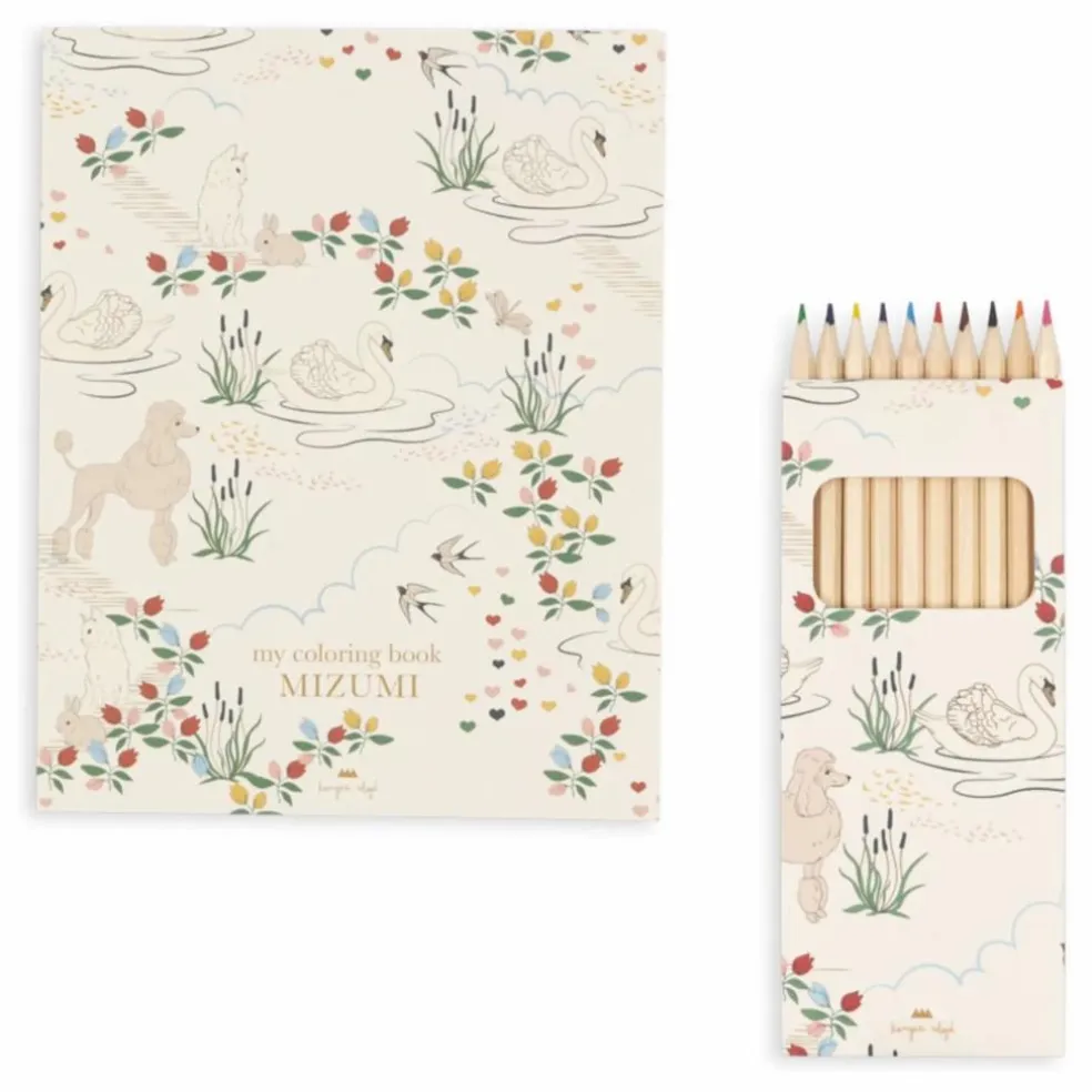 Livre de coloriage et crayons de couleurs Mizumi | Ecru