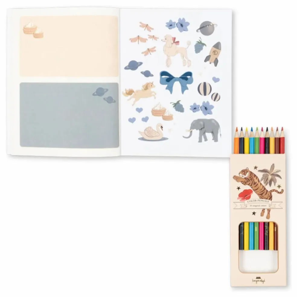 Livre de coloriage et crayons de couleurs