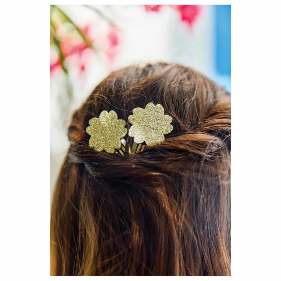 Lot 2 Barettes Hibiscus Paillettes | Doré