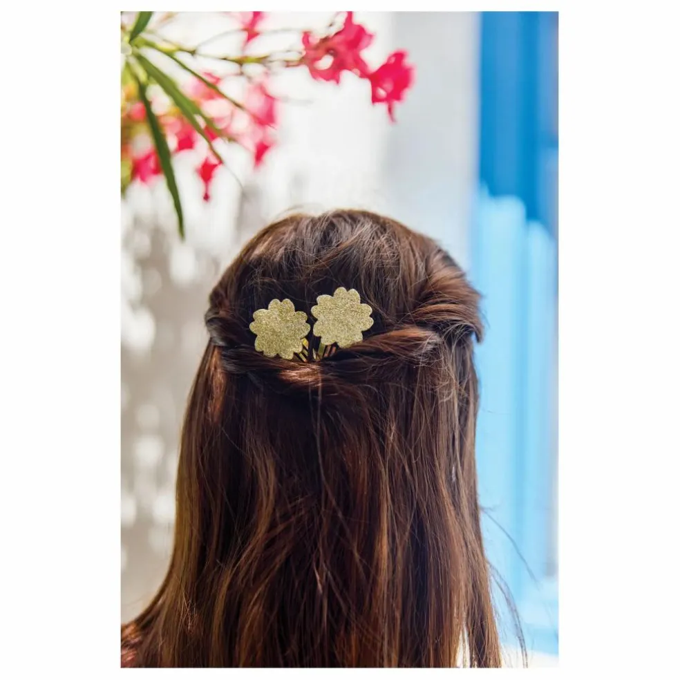 Lot 2 Barettes Hibiscus Paillettes | Doré