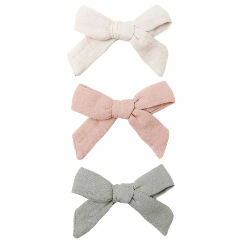 Lot 3 Barrettes Nœuds Gaze de Coton Bio | Ivoire
