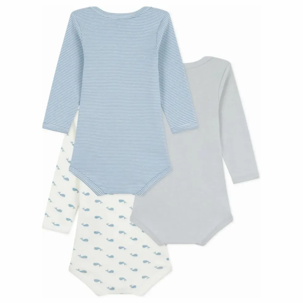 Lot 3 Bodies Baleines Coton Bio | Bleu
