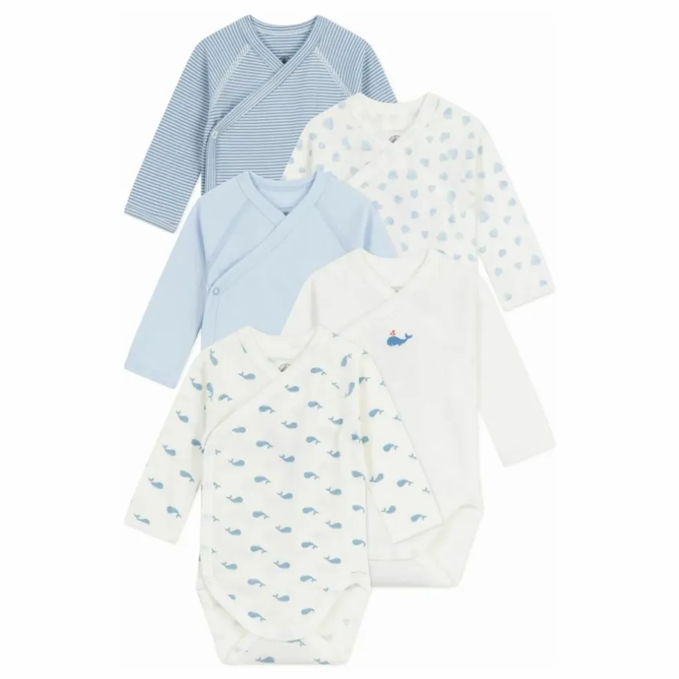 Lot 5 Bodies Cache-Coeur Baleines Coton Bio | Bleu