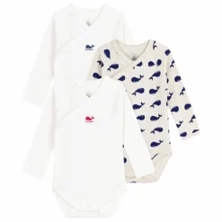 Lot 3 Bodies Croisés Baleines Coton Bio | Blanc