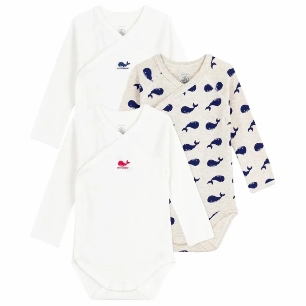 Lot 3 Bodies Croisés Baleines Coton Bio | Blanc