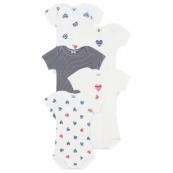Lot 5 Bodies Cœur Rayé Coton Bio | Ecru