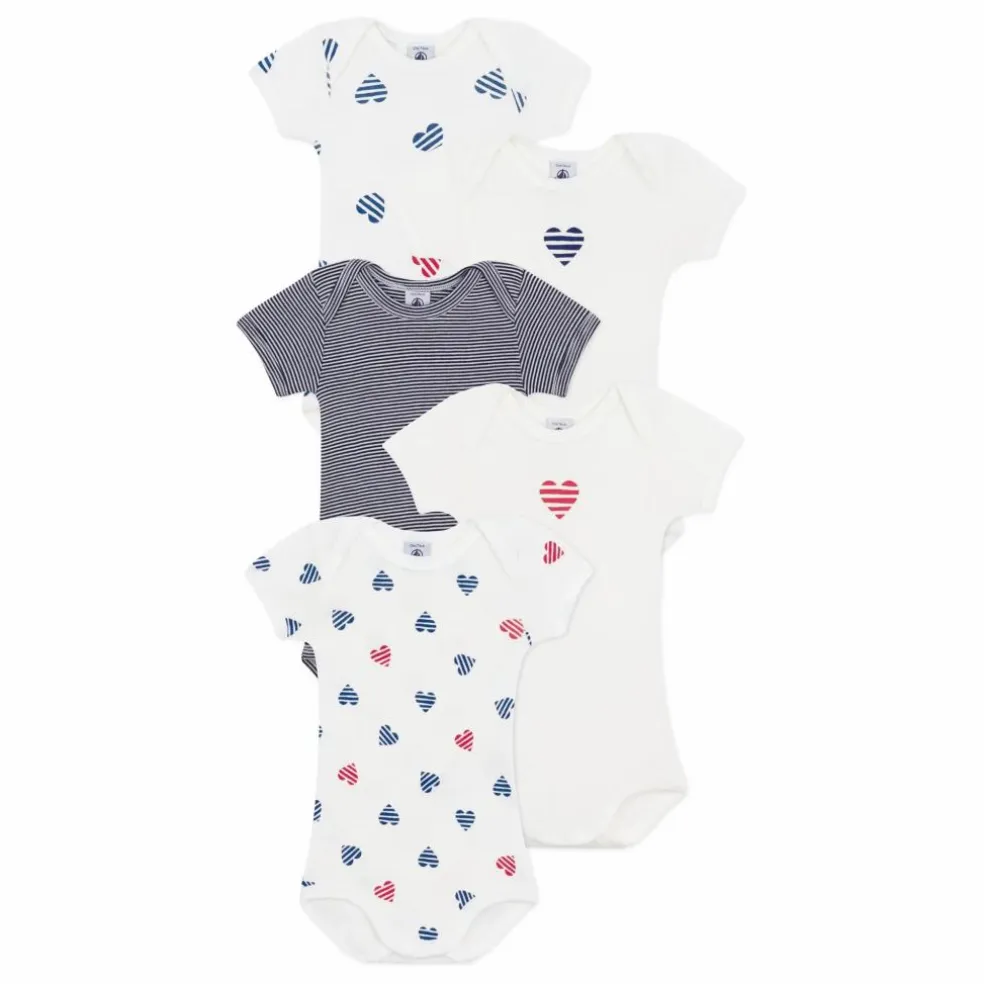 Lot 5 Bodies Cœur Rayé Coton Bio | Ecru