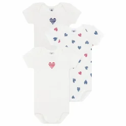 Lot 3 Bodies Cœur Rayé Coton Bio | Blanc