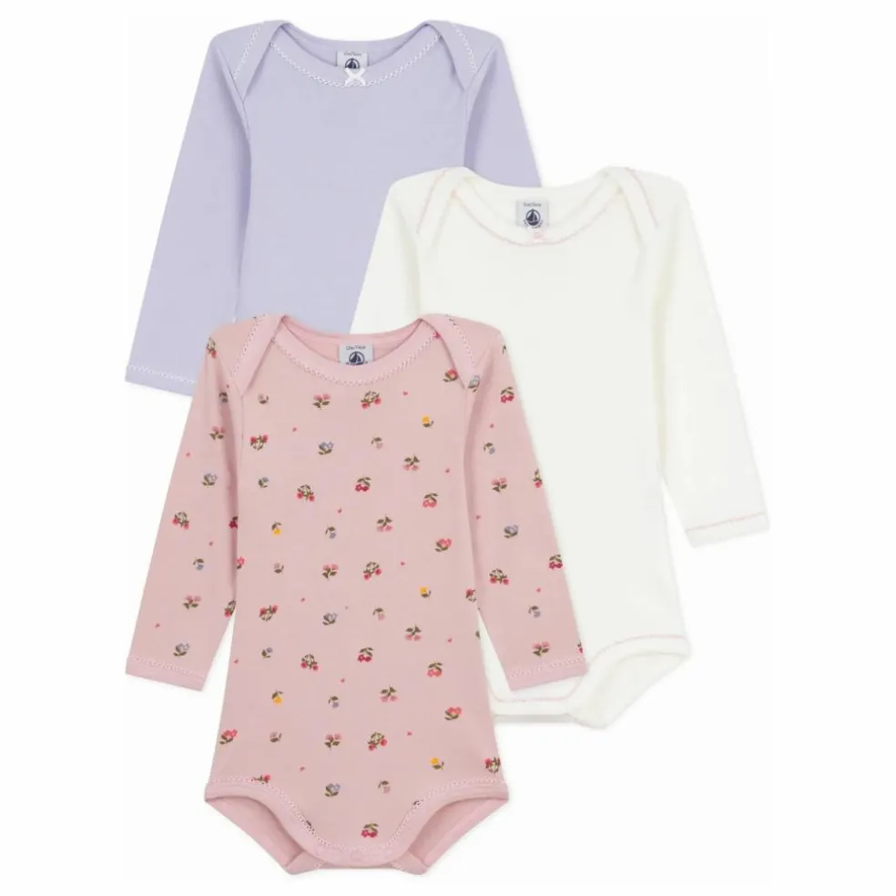 Lot 3 Bodies Fleuris Coton Bio | Mauve