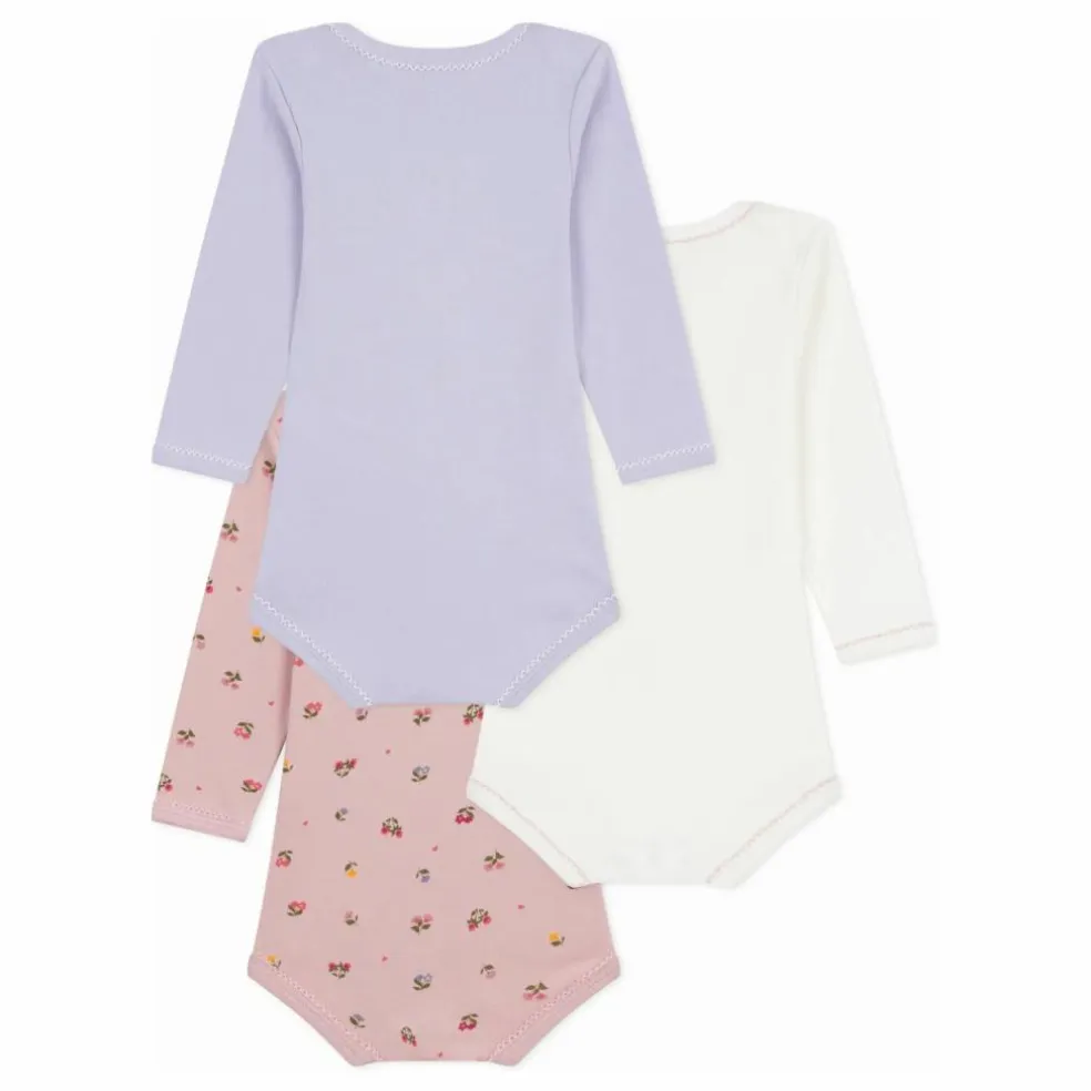 Lot 3 Bodies Fleuris Coton Bio | Mauve