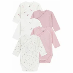 Lot 5 Bodies Rayés Coton Bio | Rose