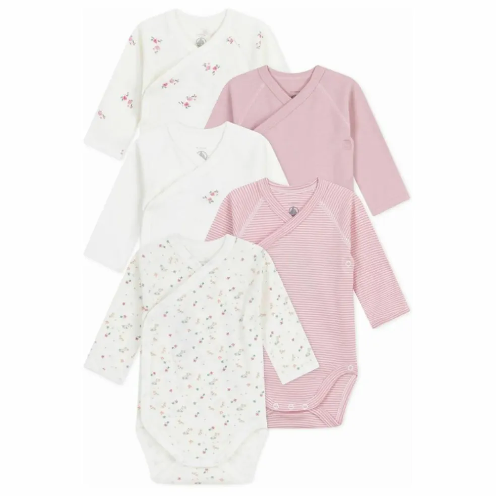 Lot 5 Bodies Rayés Coton Bio | Rose