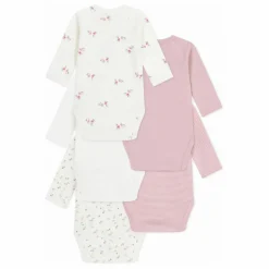 Lot 5 Bodies Rayés Coton Bio | Rose