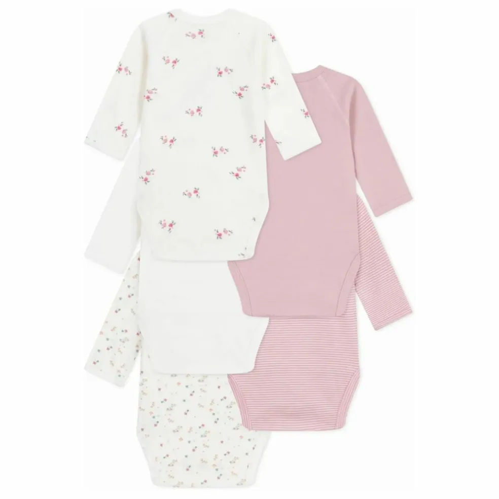 Lot 5 Bodies Rayés Coton Bio | Rose