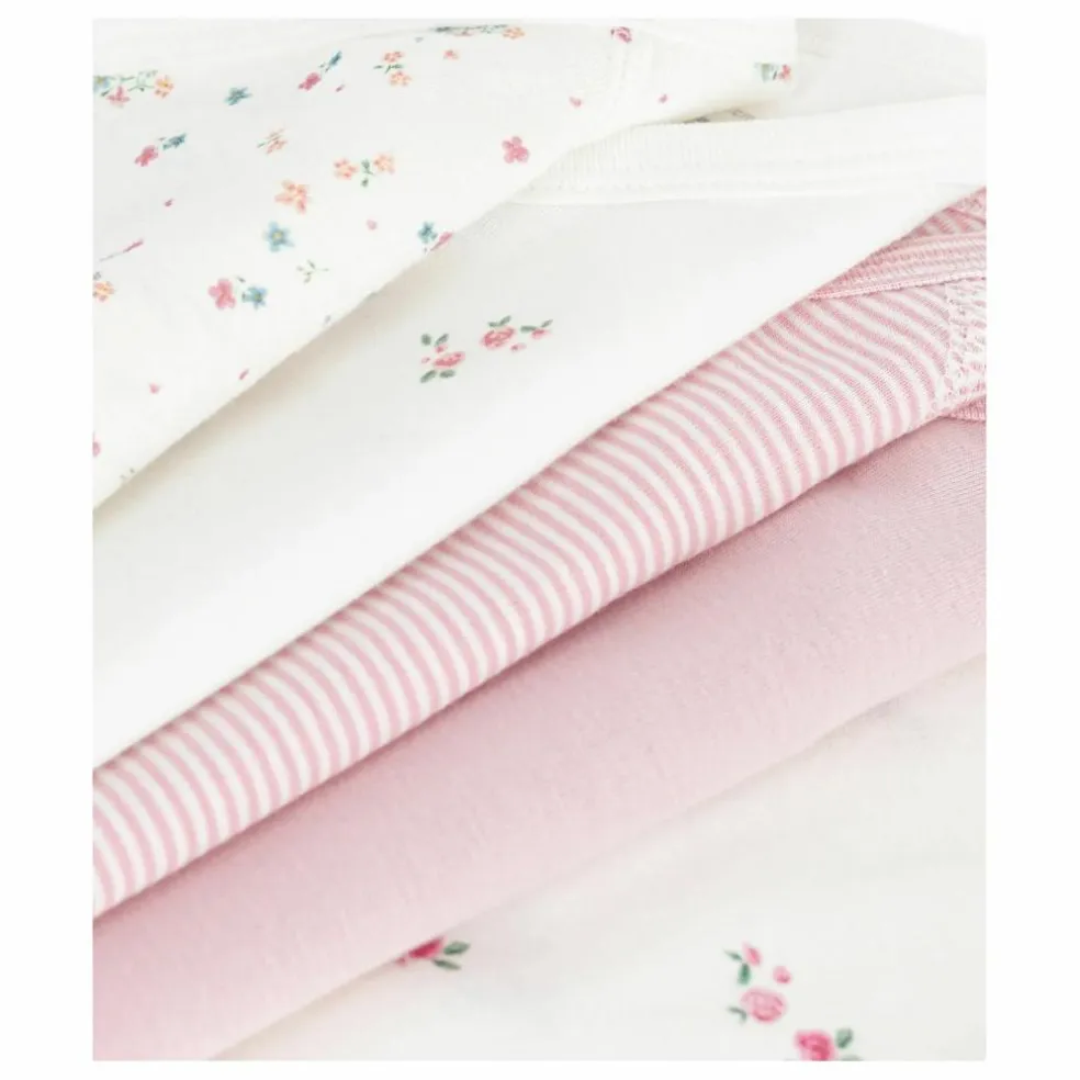 Lot 5 Bodies Rayés Coton Bio | Rose
