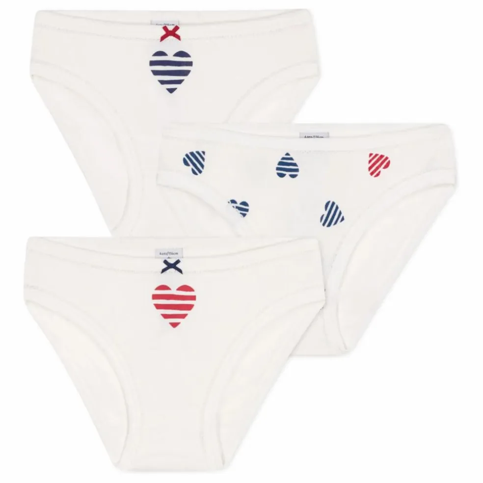 Lot 3 Culottes Cœur Rayé Coton Bio | Ecru