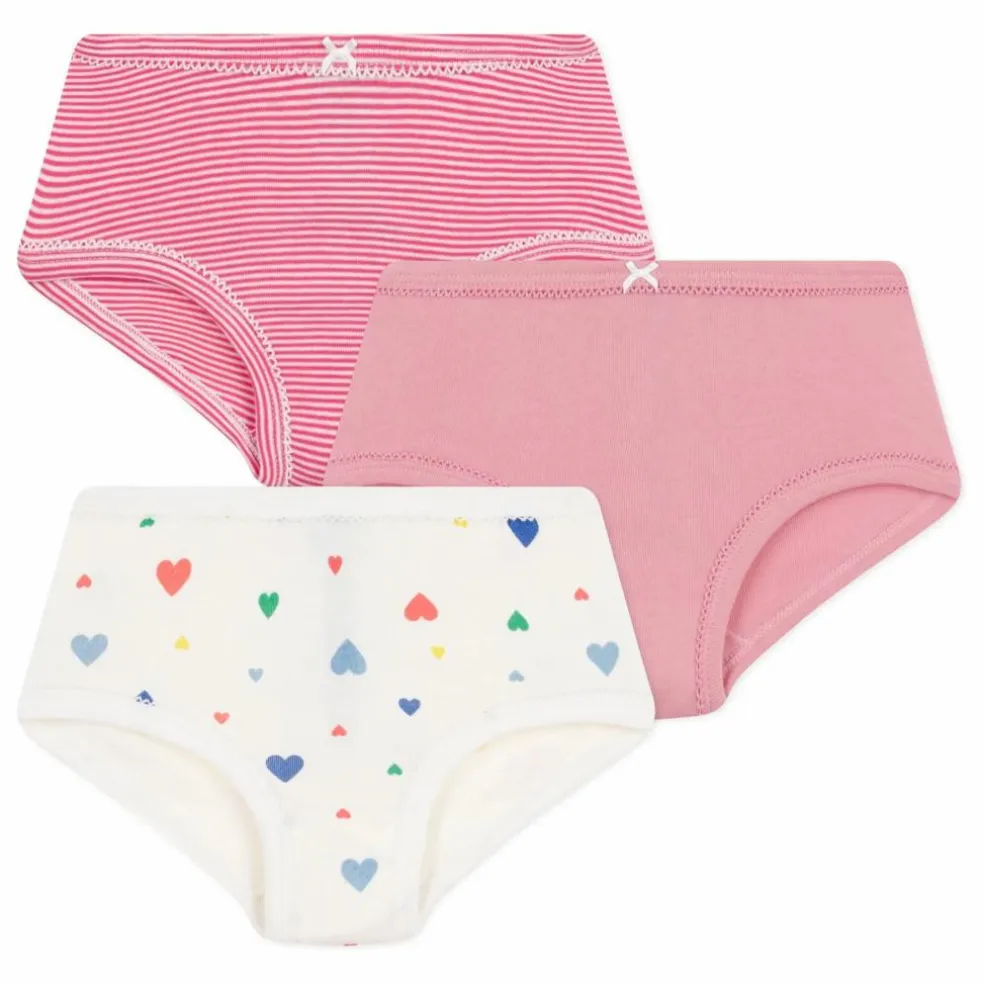 Lot 3 Culottes Cœurs Coton Bio | Rose