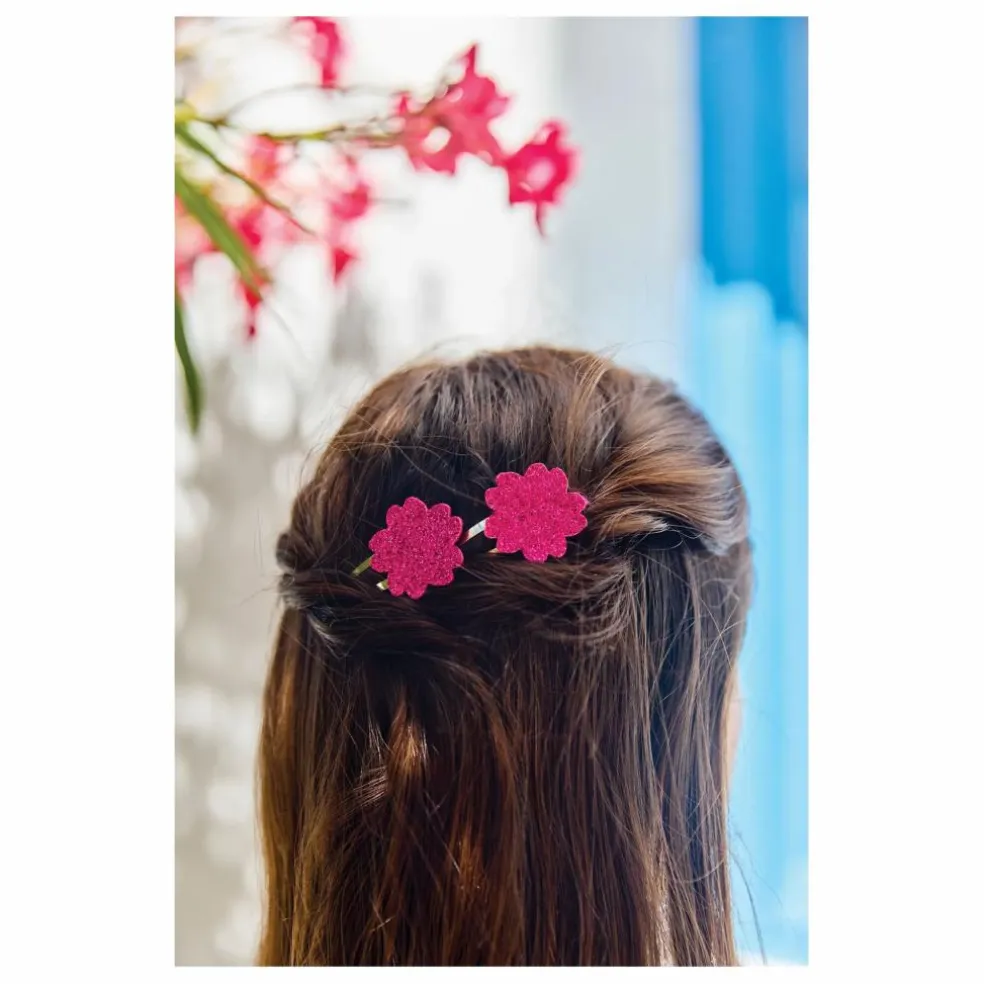 Lot de 2 Barettes Hibiscus Paillettes | Rose