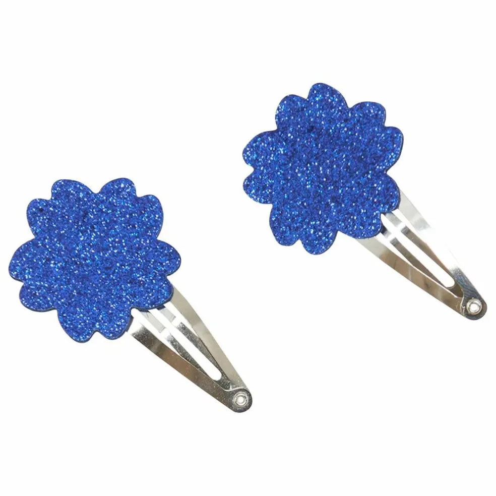 Lot de 2 Barettes Hibiscus Paillettes | Bleu roi