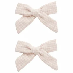 Lot de 2 Barrettes Nœud Vichy | Rose poudré