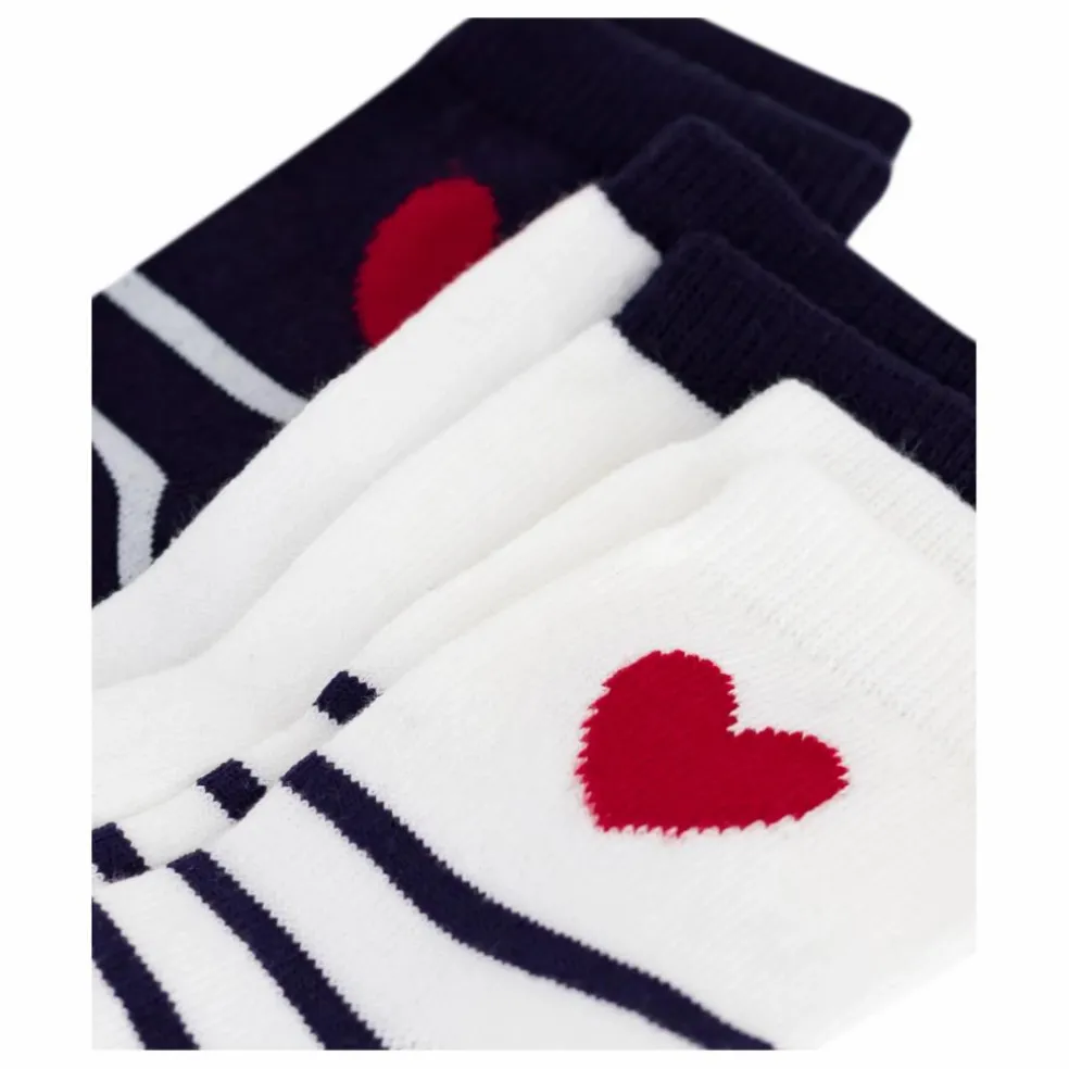 Lot de 3 Paires de Chaussettes Rayées Cœur | Blanc