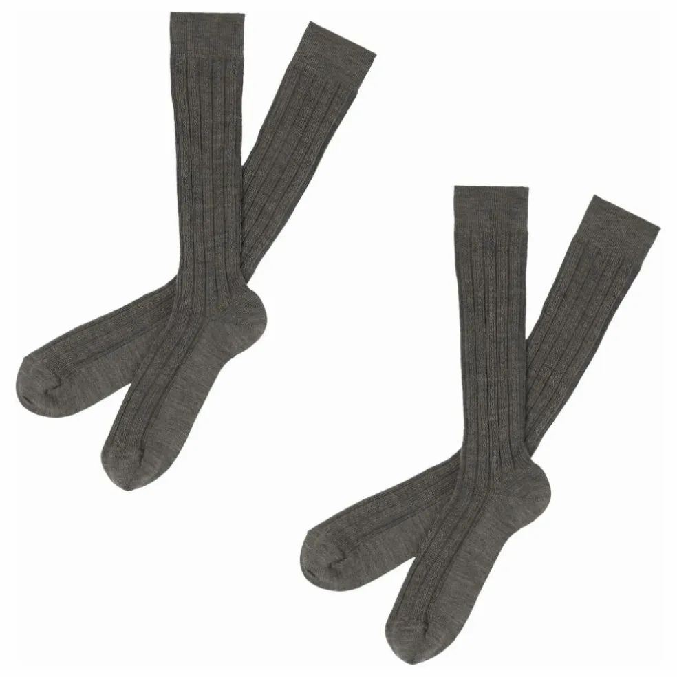 Lot de 2 Paires de Mi-Bas Côtelés Laine - Collection Femme | Gris chiné