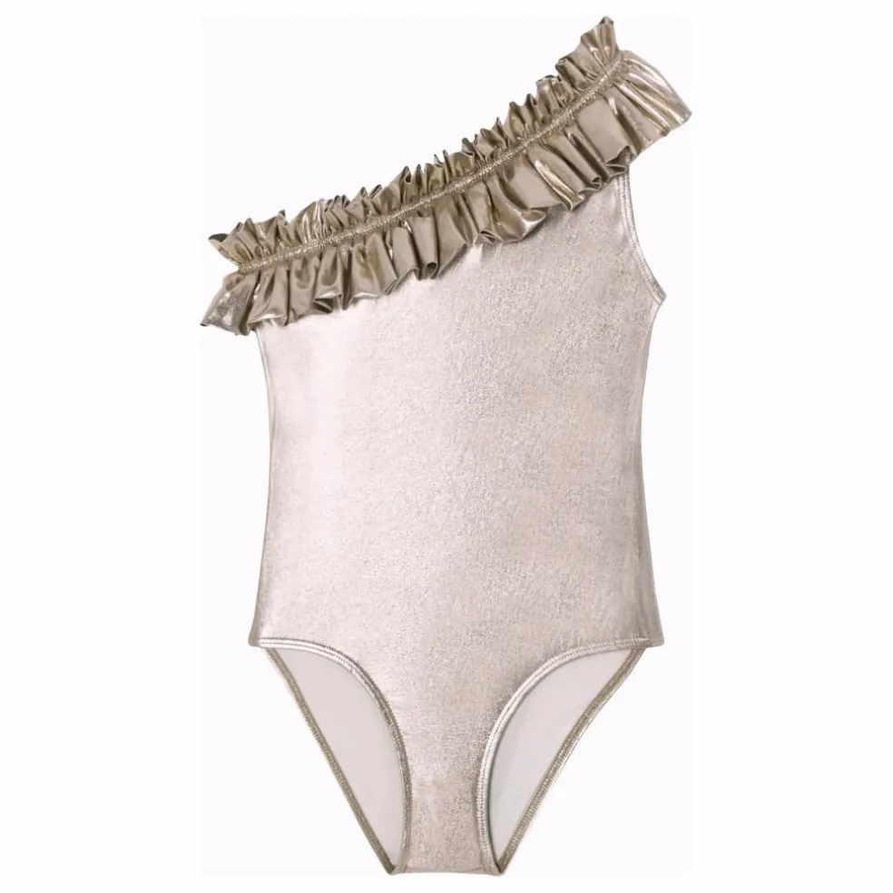 Maillot de Bain 1 Pièce Vénus Asymétrique Métallisé | Or rose