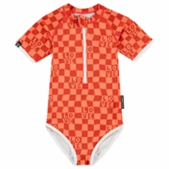 Maillot de Bain Anti-UV Checkered Love Fibres Recyclées | Corail