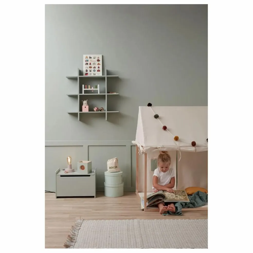 Maison en toile de coton et bois | Blanc cassé