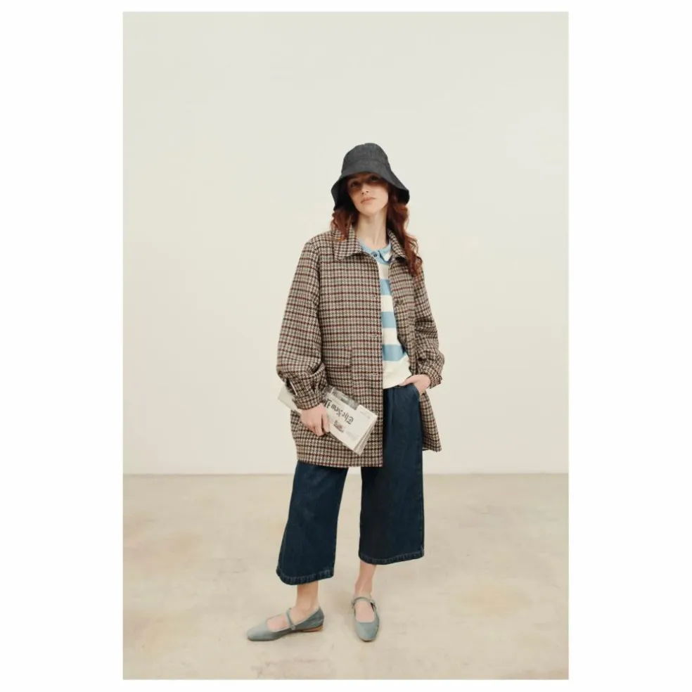 Manteau Calvin Pied de Poule Laine | Marron