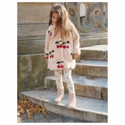 Manteau Façon Fourrure Fuzzie Cerises | Beige