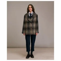 Manteau Maliro Pied de Coq Laine | Bleu marine