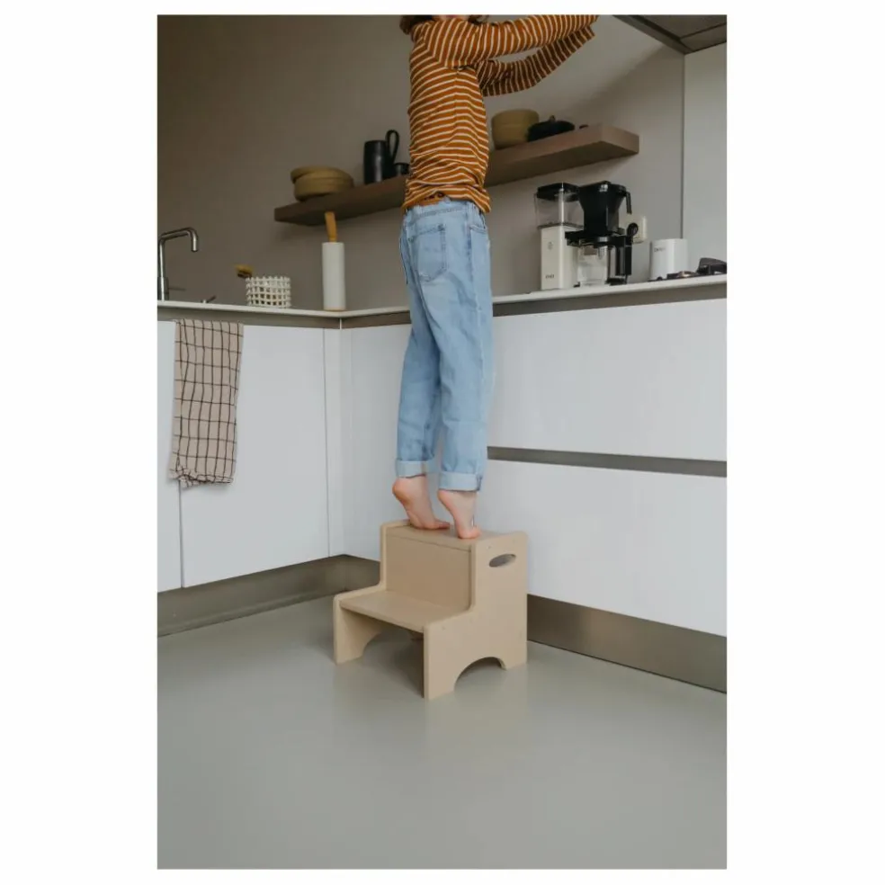 Marche-pied en bois | Beige