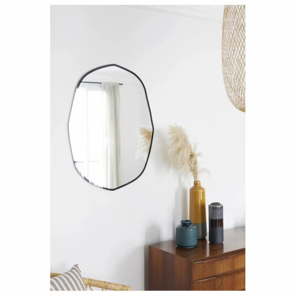 Miroir extra plat biseauté contour noir- forme aléatoire 66x85 | Noir