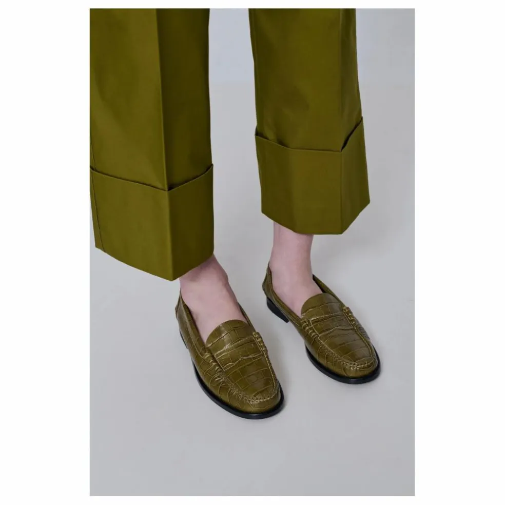 Mocassins Zoe Effet Crocodile | Vert olive