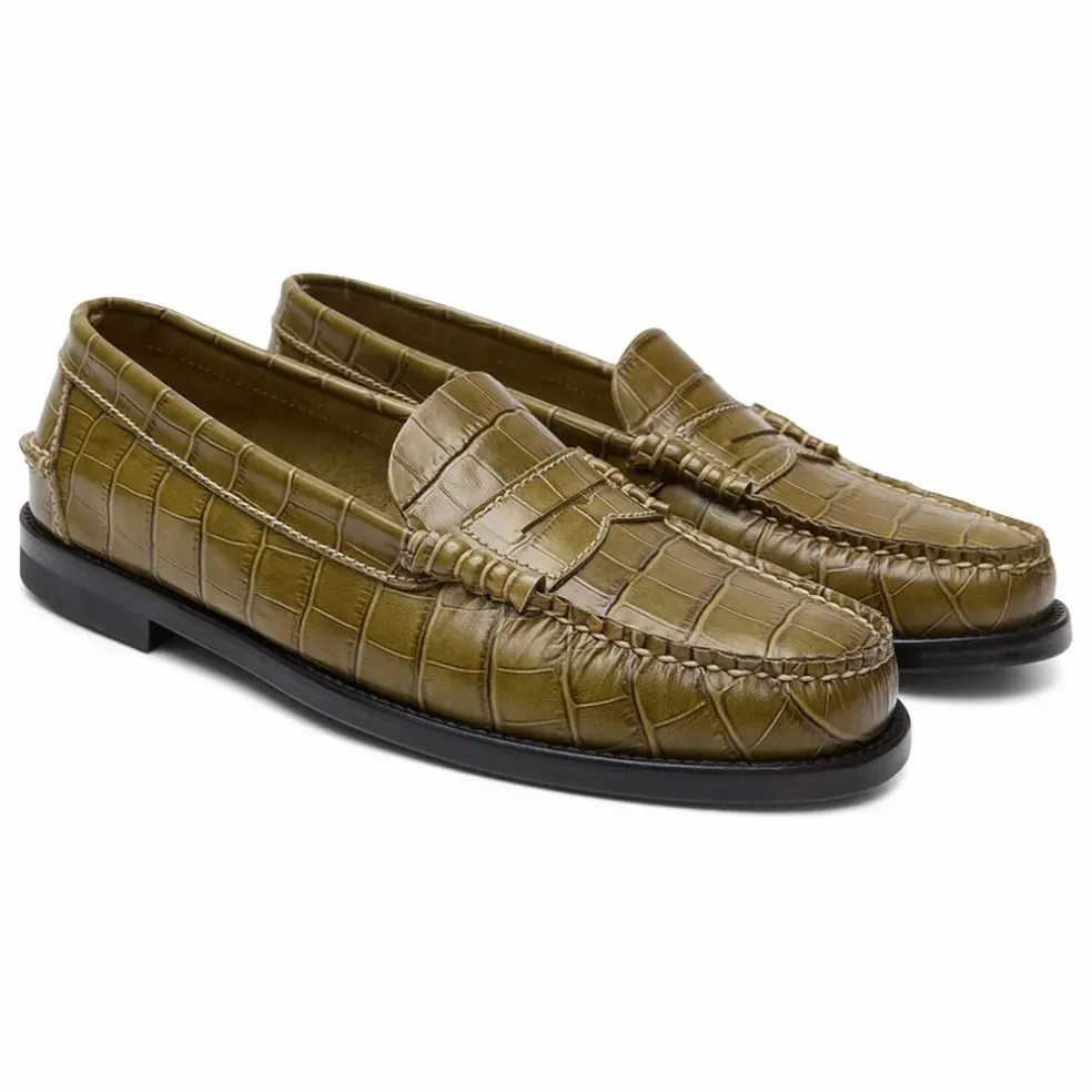 Mocassins Zoe Effet Crocodile | Vert olive