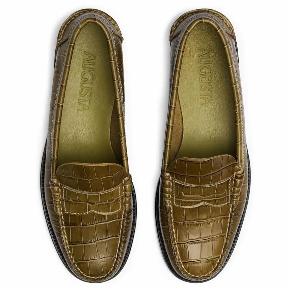 Mocassins Zoe Effet Crocodile | Vert olive