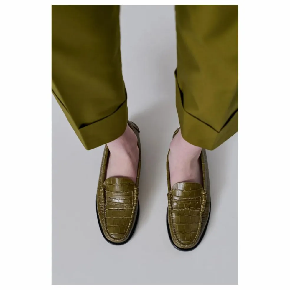 Mocassins Zoe Effet Crocodile | Vert olive