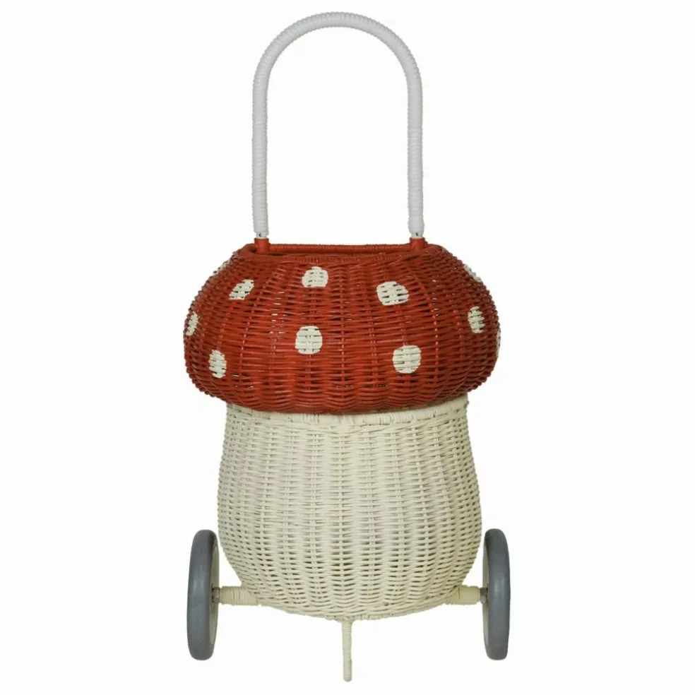 Panier à roulettes en rotin Champignon | Rouge