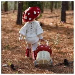 Panier à roulettes en rotin Champignon | Rouge
