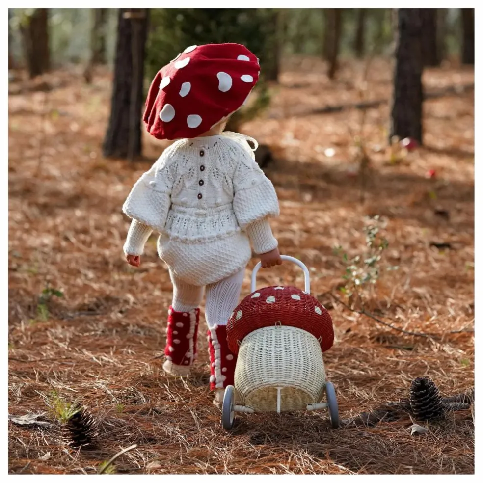 Panier à roulettes en rotin Champignon | Rouge